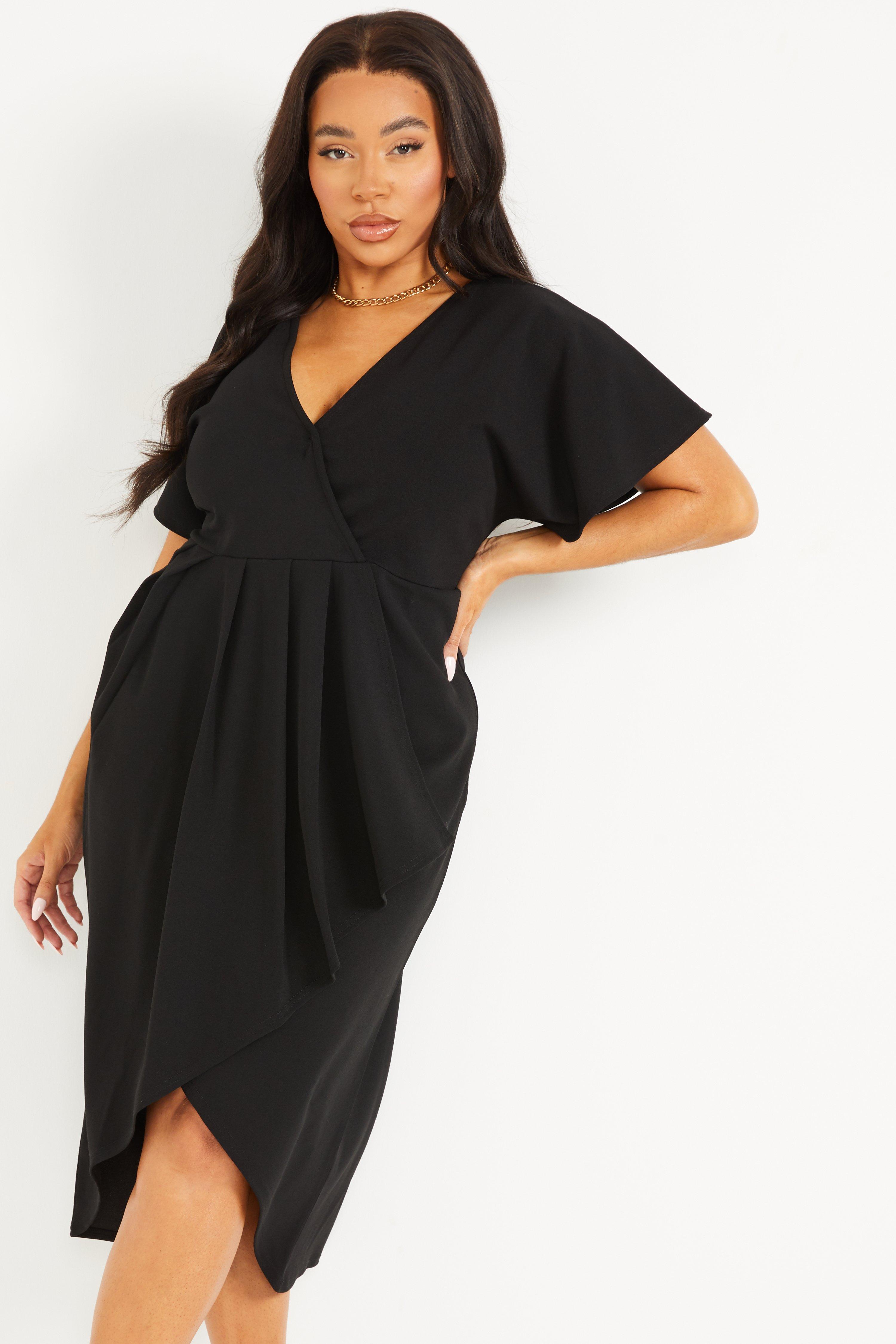 Curve Black Wrap Midi Dress - Quiz Clothing
